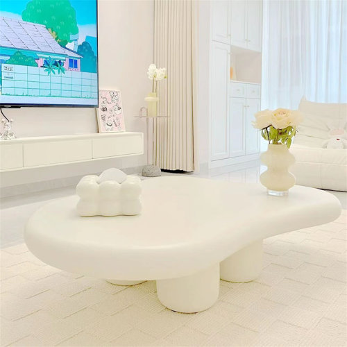 Ivy Bronx Joryel 4 Legs Coffee Table, cute coffee table, upgraded white